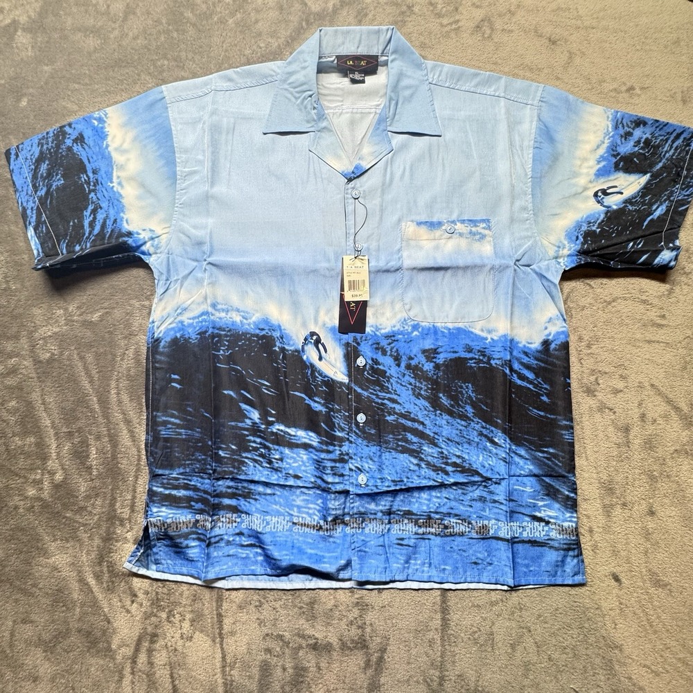 New LA Beats Button Down XL AOP Surfer Shirt Blue‎ NWT